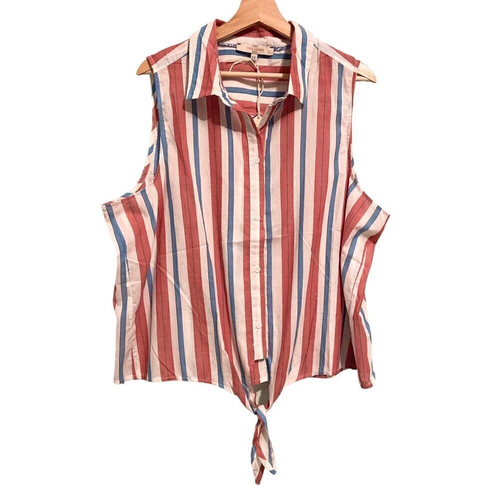 NWT Casa Cabana Red and Blue Striped Button Down Shirt in Size XXL
